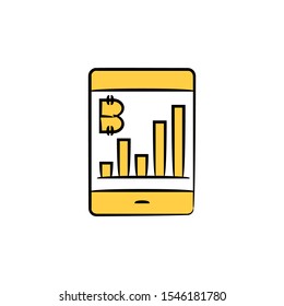 bitcoin chart in smartphone concept yellow hand drawn