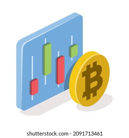 Bitcoin charts Investing Japanese candlesticks. Vector 3d line isometric, color web icons, new flat style. Creative design idea for infographics.