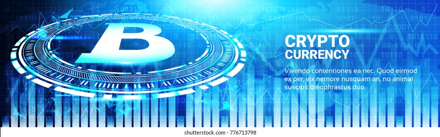 Bitcoin Charts Modern Web Money Networking Technology Crypto Currency Trading Concept Horizontal Banner Vector Illustration
