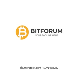 Bitcoin chat logo template. Bitcoin sign and speech bubble vector design. Bitcoin business logotype