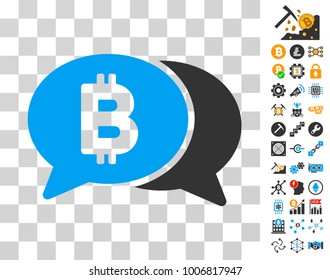 Bitcoin Chat pictograph with bonus bitcoin mining and blockchain pictograms. Vector illustration style is flat iconic symbols. Designed for bitcoin ui toolbars.