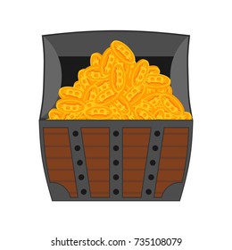 Bitcoin chest. Treasures are crypto currency. Old wood Box Virtual money. Vector illustration