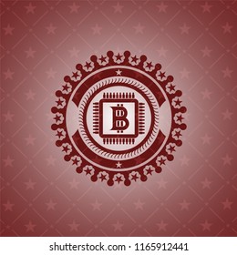 bitcoin chip (cryptocurrency mining concept) icon inside retro red emblem