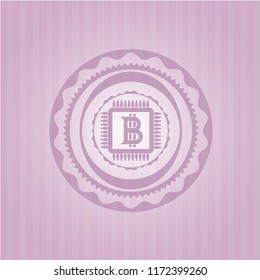 bitcoin chip (cryptocurrency mining concept) icon inside realistic pink emblem