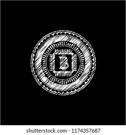 bitcoin chip (cryptocurrency mining concept) icon with chalkboard texture