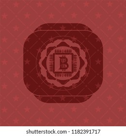 bitcoin chip (cryptocurrency mining concept) icon inside badge with red background