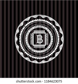 bitcoin chip (cryptocurrency mining concept) icon inside silver emblem