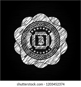 bitcoin chip (cryptocurrency mining concept) icon inside chalkboard emblem