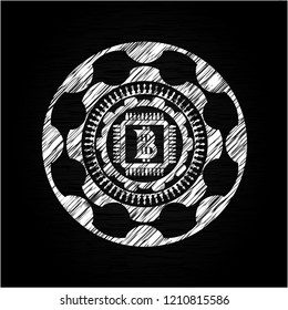 bitcoin chip (cryptocurrency mining concept) icon drawn with chalkboard texture