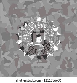 bitcoin chip (cryptocurrency mining concept) icon inside grey camo texture