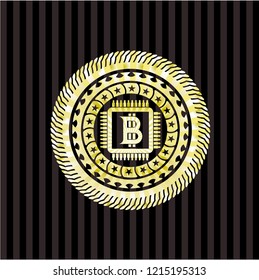 bitcoin chip (cryptocurrency mining concept) icon inside shiny emblem