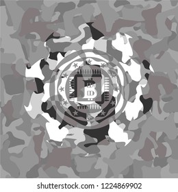 bitcoin chip (cryptocurrency mining concept) icon on grey camouflage texture