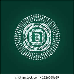 bitcoin chip (cryptocurrency mining concept) icon with chalkboard texture