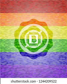 bitcoin chip (cryptocurrency mining concept) icon inside lgbt colors emblem 