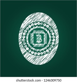bitcoin chip (cryptocurrency mining concept) icon on chalkboard