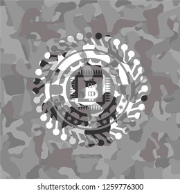 bitcoin chip (cryptocurrency mining concept) icon inside grey camo texture
