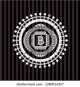 bitcoin chip (cryptocurrency mining concept) icon inside silver badge or emblem