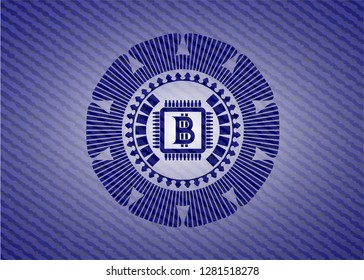bitcoin chip (cryptocurrency mining concept) icon inside jean background