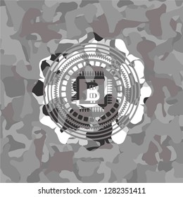 bitcoin chip (cryptocurrency mining concept) icon inside grey camo texture