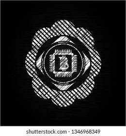 bitcoin chip (cryptocurrency mining concept) icon drawn on blackboard