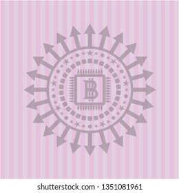 bitcoin chip (cryptocurrency mining concept) icon inside realistic pink emblem