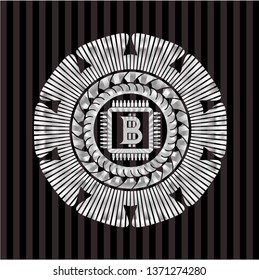 bitcoin chip (cryptocurrency mining concept) icon inside silvery shiny emblem
