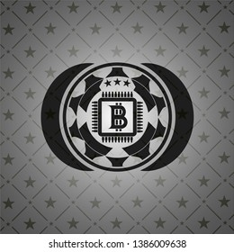 bitcoin chip (cryptocurrency mining concept) icon inside realistic black emblem