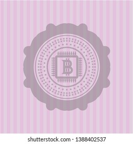 bitcoin chip (cryptocurrency mining concept) icon inside retro style pink emblem
