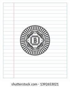 bitcoin chip (cryptocurrency mining concept) icon emblem draw with pencil effect. Vector Illustration. Detailed.