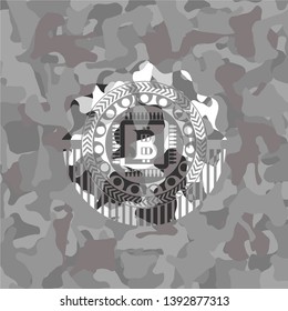 bitcoin chip (cryptocurrency mining concept) icon inside grey camo texture