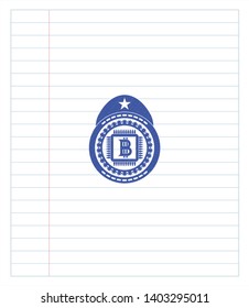 bitcoin chip (cryptocurrency mining concept) icon pen strokes emblem. Blue ink. Vector Illustration. Detailed.