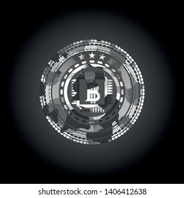 bitcoin chip (cryptocurrency mining concept) icon inside grey camo texture