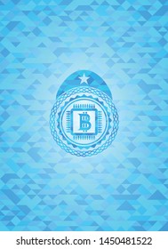 bitcoin chip (cryptocurrency mining concept) icon inside realistic sky blue mosaic emblem