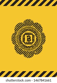 bitcoin chip (cryptocurrency mining concept) icon grunge warning sign emblem. Vector Illustration. Detailed.
