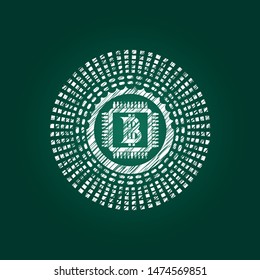 bitcoin chip (cryptocurrency mining concept) icon drawn on blackboard