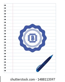 bitcoin chip (cryptocurrency mining concept) icon pen effect. Blue ink. Vector Illustration. Detailed.