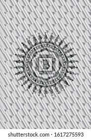 bitcoin chip (cryptocurrency mining concept) icon inside shiny silver badge. Scales pattern. Vector Illustration. Detailed.