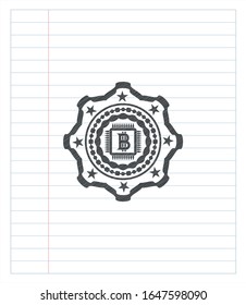 bitcoin chip (cryptocurrency mining concept) icon drawn with pencil strokes. Vector Illustration. Detailed.