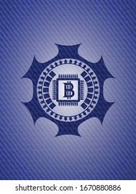 bitcoin chip (cryptocurrency mining concept) icon inside denim background