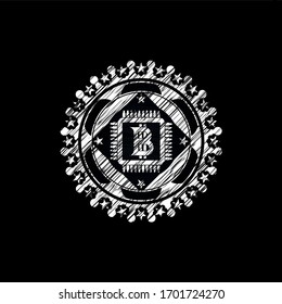 bitcoin chip (cryptocurrency mining concept) icon inside chalk emblem