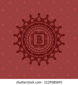 bitcoin chip (cryptocurrency mining concept) icon inside retro red emblem. 