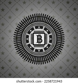 Bitcoin Chip (cryptowährung Mining Konzept) Symbol im Retro-Stil schwarzes Emblem. 