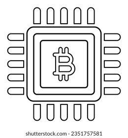 Bitcoin Chip Icon In Outline Style