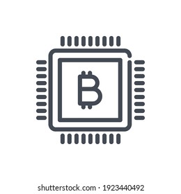 Bitcoin chip line icon. Cryptocurrency mining vector outline sign.