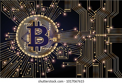 bitcoin chips on black background with gold in vector