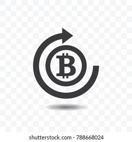 Bitcoin with circle arrow icon for internet money vector illustration on transparent background. Crypto currency symbol and coin image for using in web projects or mobile applications. 
