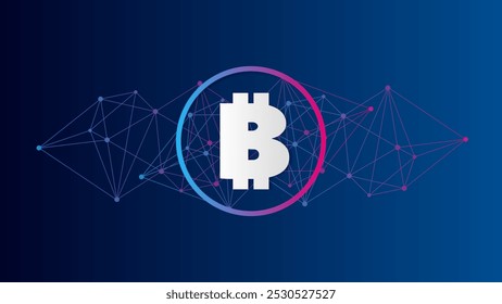 Bitcoin circle sign. Blockchain technology, crypto currency symbol. Virtual money icon for business, finance, digital global trade, payment, worldwide, exchange. Network pattern