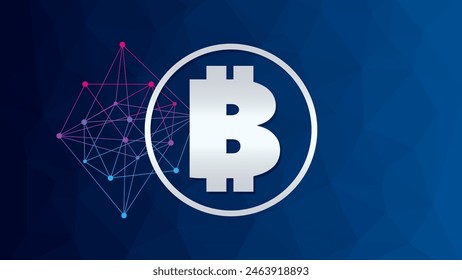 Signo de círculo Bitcoin. Patrón de red de bajo Vector poli. Tecnología Blockchain, símbolo de criptomoneda. Icono de dinero virtual para negocios, finanzas, comercio global digital, pago, en todo el mundo, intercambio