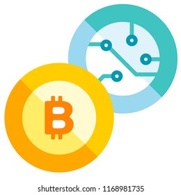 Bitcoin and circuit coin vector illustration in flat color design