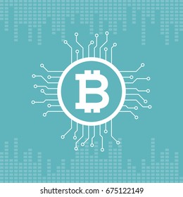 bitcoin and circuit with geometric background, design vector illustration for bitcoin mining
